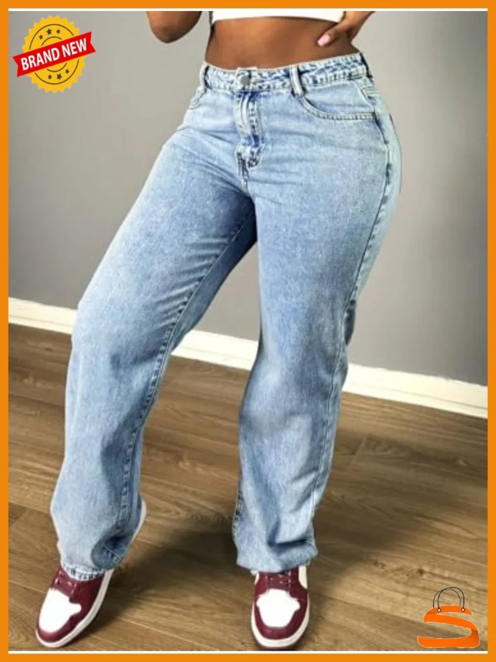 Wide Leg Straight Denim Jeans Women Boyfriend Casual Pockets Loose Vintage